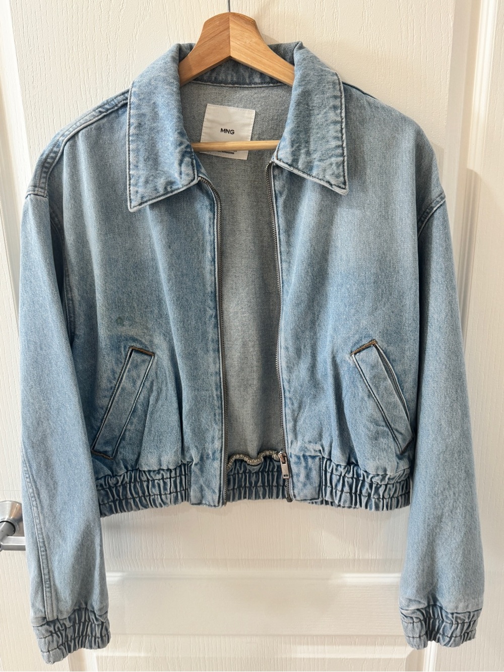 Mango Light Wash Cropped Denim Jacket
